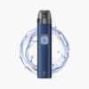 ELFBAR Pod-System Vape in Blau mit dunklem Pod und 20 mg, freigestellt vor weißem Hintergrund mit Wasser-Splash-Ring
