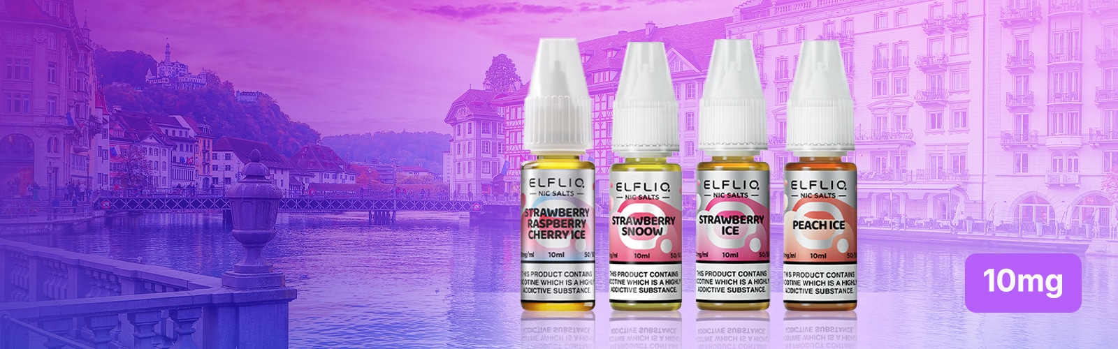 E-liquide Elfliq aux sels de nicotine 10 mg, assortiment de 4 flacons : Fraise Framboise Cerise Glacée, Fraise Neige, Fraise Glacée, Pêche Glacée
