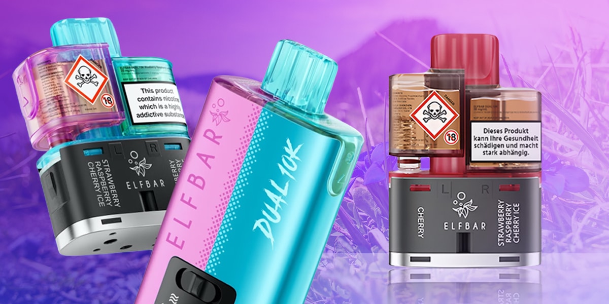 ELFBAR Dual 10k Vape mit Pods, 20 mg Nikotin, Cherry und Strawberry Raspberry Cherry Ice, Produktabbildung