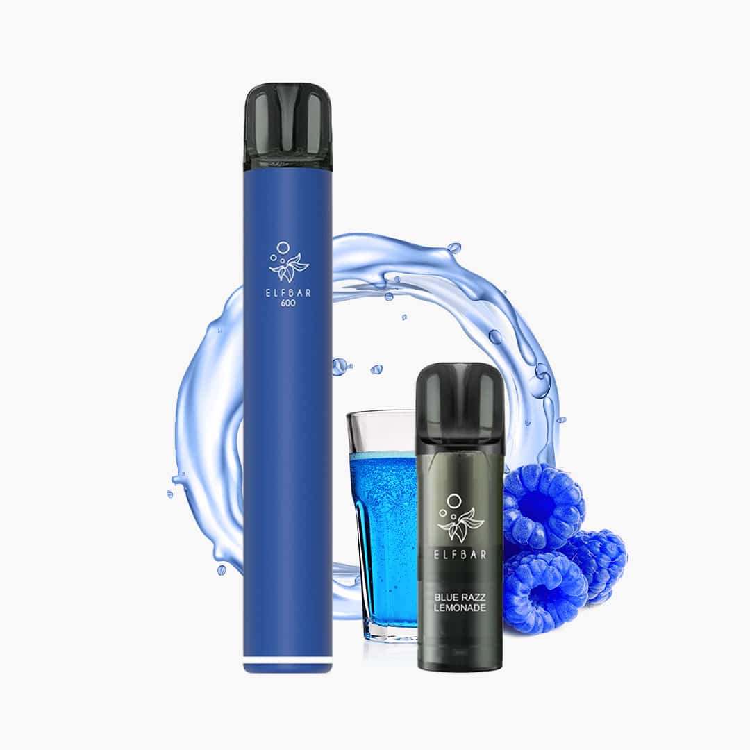 ELFBAR 600 Vape Blue Razz Lemonade 20 mg in Blau mit Pod, Blaubeer-Zitronenlimonade Motiv und Beeren