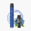 ELFBAR 600 Einweg Vape Blueberry 20 mg in Blau mit Pod, Blaubeeren und Wassersplash auf weißem Hintergrund