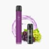 ELFBAR 600 Einweg Vape Grape 20 mg in Lila mit Trauben-Motiv und zusätzlichem Pod auf weißem Hintergrund