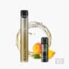 ELFBAR ELFA V2 Pod-System in Gold mit Juicy Peach Pod, 20 mg/ml, mit Pfirsich und Splash-Hintergrund