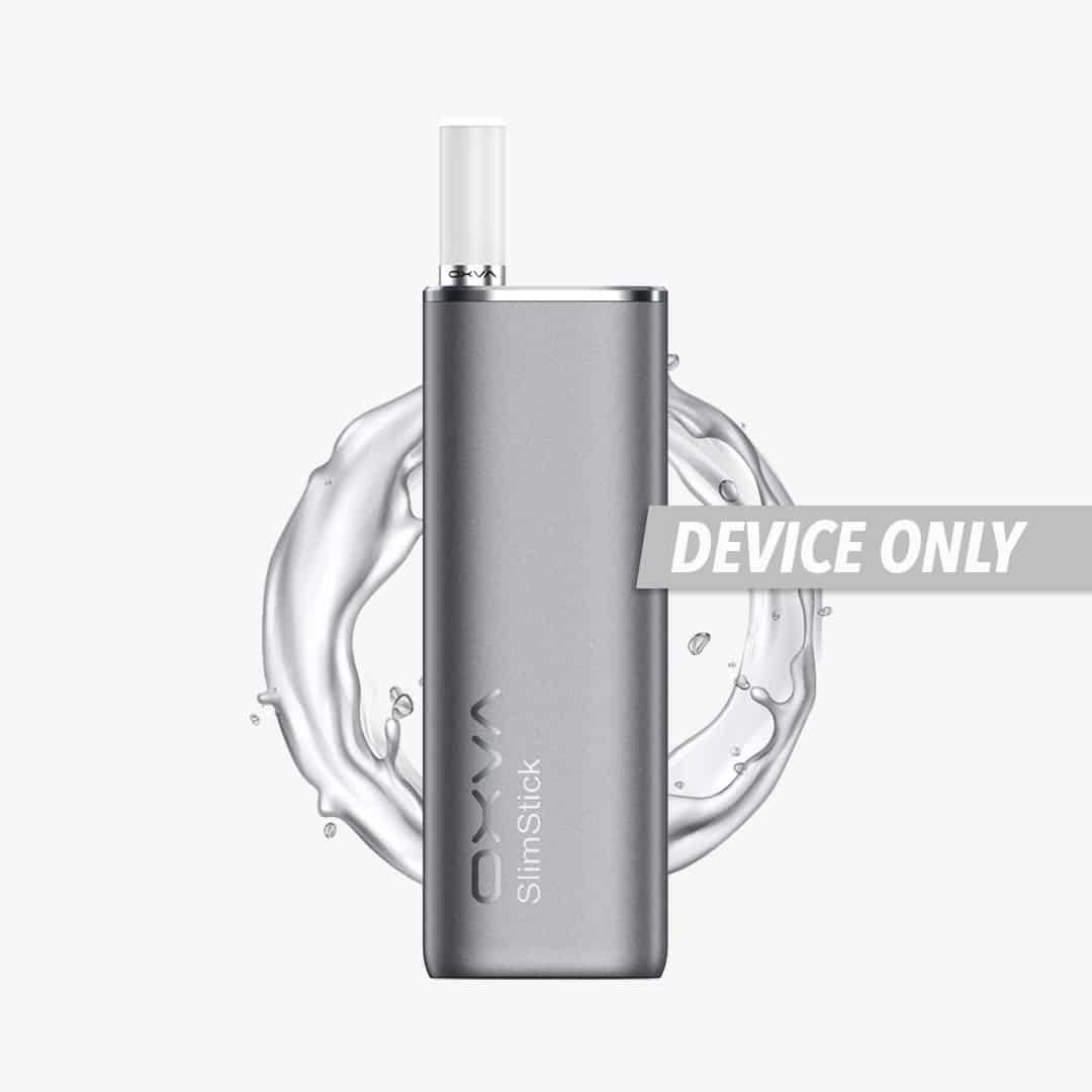 OXVA Slim Stick Pod-Vape Device Only in Grau/Silber, 20 mg, Produktbild mit Wasser-Splash und Schriftzug „DEVICE ONLY“.