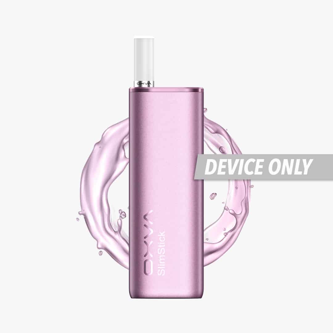 OXVA SlimStick Vape Device Only in Pink/Lila mit Mundstück, Produktbild mit Flüssigkeitssplash, 20 mg