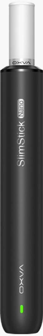OXVA SlimStick Nano Pod Vape in Schwarz mit 20 mg Nikotin, Frontansicht mit LED-Anzeige